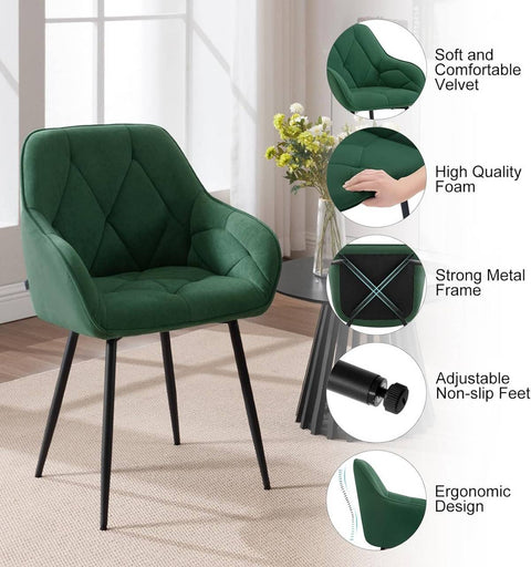 Rootz Velvet Dining Chair - Elegant Chair - Comfortable Seating - Soft, Durable, Ergonomic Design - Metal Frame - 56cm x 83.5cm x 53cm