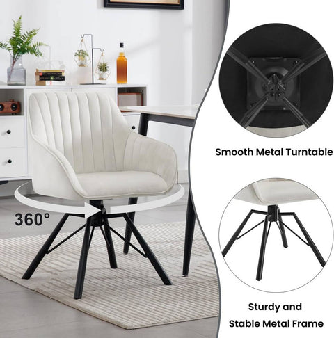 Rootz Rotating Dining Room Chair - Velvet Armchair - Swivel Chair - 360 Degree Rotation, Soft & Comfortable, Robust & Stable - Metal Legs - 58cm x 83.5cm x 53.5cm