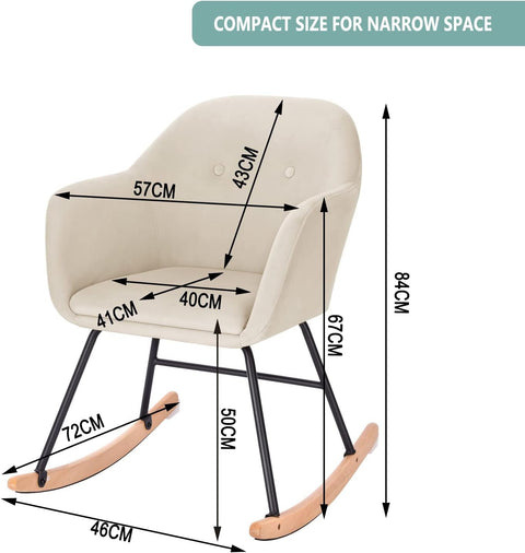 Rootz Velvet Rocking Chair - Glider - Lounge Chair - Ergonomic Design - Durable & Sturdy - Stylish Addition - 40cm x 41cm x 84cm