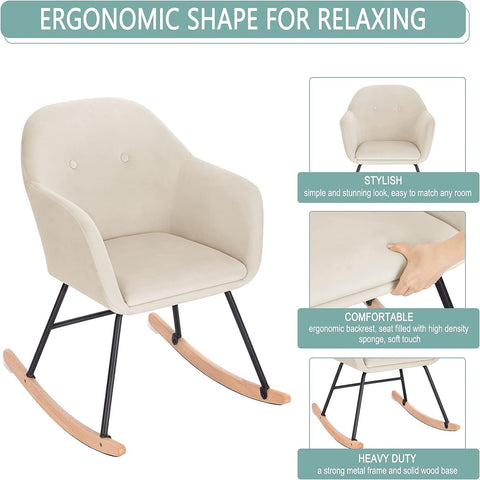 Rootz Velvet Rocking Chair - Glider - Lounge Chair - Ergonomic Design - Durable & Sturdy - Stylish Addition - 40cm x 41cm x 84cm