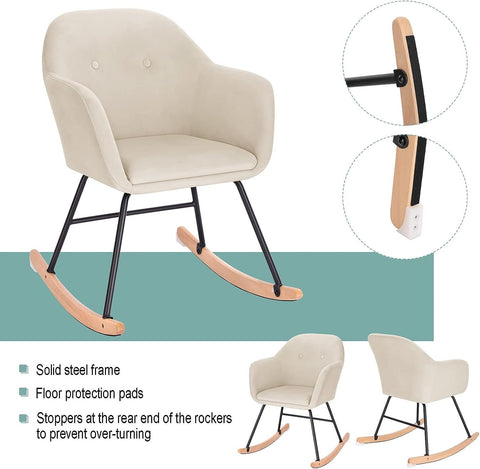 Rootz Velvet Rocking Chair - Glider - Lounge Chair - Ergonomic Design - Durable & Sturdy - Stylish Addition - 40cm x 41cm x 84cm