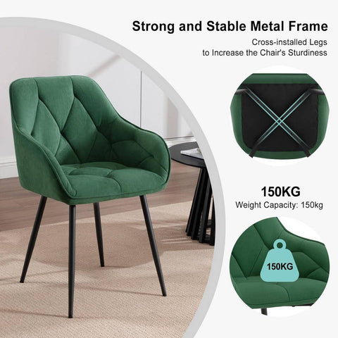 Rootz Velvet Dining Chair - Elegant Chair - Comfortable Seating - Luxurious Touch - Durable Design - Adjustable Foot Pads - 56cm x 83.5cm x 53cm