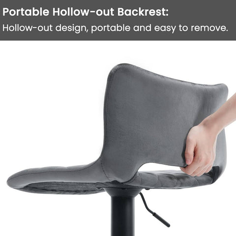 Rootz Velvet Bar Stools Set of 4 - Swivel Chair - Height Adjustable - Skin-Friendly Cover - 41cm x 35cm Seat - Black/Grey - Modern Design