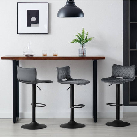 Rootz Velvet Bar Stools Set of 4 - Swivel Chair - Height Adjustable - Skin-Friendly Cover - 41cm x 35cm Seat - Black/Grey - Modern Design