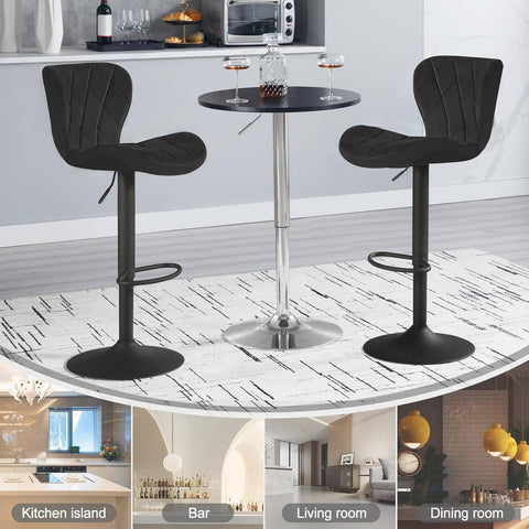 Rootz Velvet Bar Stool Set - Swivel Bar Chair - Kitchen Counter Stool - High Elastic Cushion - 47cm x (89-109.5cm) x 54cm