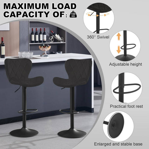 Rootz Velvet Bar Stool Set - Swivel Bar Chair - Kitchen Counter Stool - High Elastic Cushion - 47cm x (89-109.5cm) x 54cm