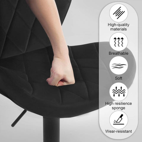 Rootz Velvet Bar Stool Set - Swivel Bar Chair - Kitchen Counter Stool - High Elastic Cushion - 47cm x (89-109.5cm) x 54cm