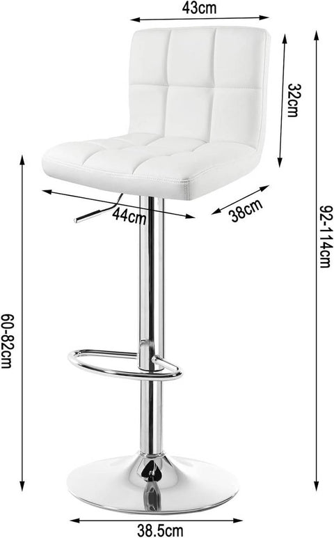 Rootz Bar Stool - Faux Leather Bar Chair - Adjustable Swivel Stool - Ergonomic Design - Stable Metal Frame - 44cm x 38cm x 92-114cm