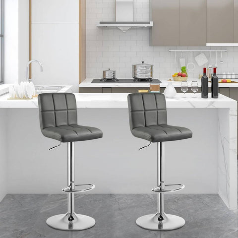 Rootz Bar Stool - Counter Stool - Height Adjustable Swivel Stool - Faux Leather Seat - Ergonomic Footrest - Stable - White/Gray/Black - 92-114cm x 44cm x 38cm