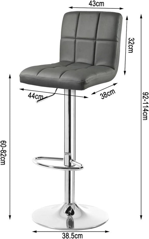 Rootz Bar Stool - Counter Stool - Height Adjustable Swivel Stool - Faux Leather Seat - Ergonomic Footrest - Stable - White/Gray/Black - 92-114cm x 44cm x 38cm