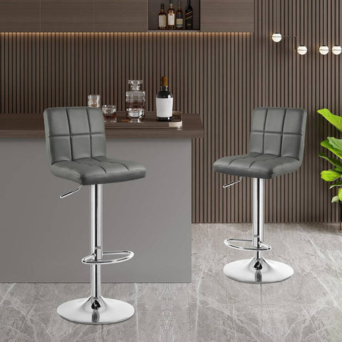 Rootz Bar Stool - Counter Stool - Height Adjustable Swivel Stool - Faux Leather Seat - Ergonomic Footrest - Stable - White/Gray/Black - 92-114cm x 44cm x 38cm