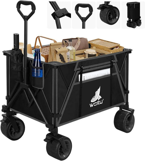 Rootz Foldable Handcart - Utility Wagon - Garden Cart - High Load Capacity, All-Terrain Wheels, Effortlessly Portable - 106cm x 105cm x 54cm (Unfolded); 47.5cm x 70cm x 23cm (Folded)