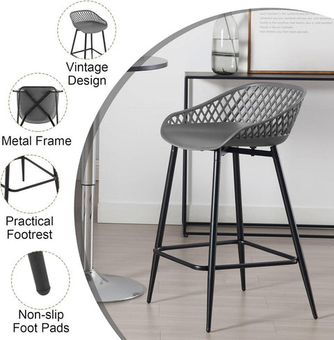 Rootz Bar Stools Set - Hollow Bar Chair - Counter Stool - PP Material - Ergonomic Design - 47cm x 84cm x 48.5cm