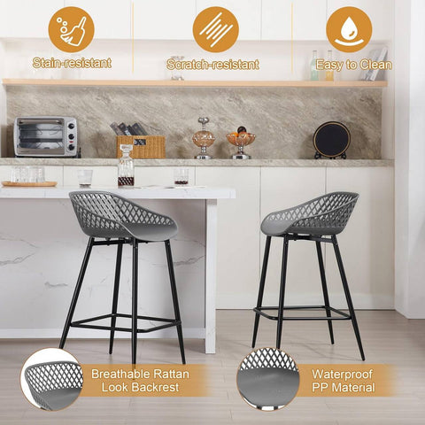 Rootz 2 Pack Bar Stools - Kitchen Counter Chairs - High Back Stools - PP Material - Waterproof - 47cm x 84cm x 48.5cm