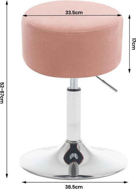 Rootz Swivel Bar Stool - Makeup Stool - Adjustable Seat Height - 360° Rotating - Corduroy/Metal - 33.5cm x (52-67)cm x 33.5cm