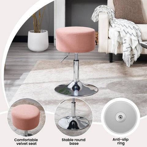Rootz Swivel Bar Stool - Makeup Stool - Adjustable Seat Height - 360° Rotating - Corduroy/Metal - 33.5cm x (52-67)cm x 33.5cm