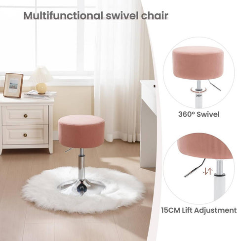 Rootz Swivel Bar Stool - Makeup Stool - Adjustable Seat Height - 360° Rotating - Corduroy/Metal - 33.5cm x (52-67)cm x 33.5cm