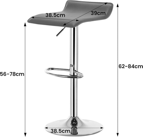 Rootz Bar Stool - Breakfast Chair - Kitchen Stool - Comfortable Seating - Faux Leather - 39cm x 38.5cm x 63-83cm