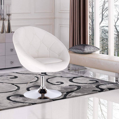 Rootz Lounge Chair - Faux Leather Swivel Chair - Adjustable Height - Stylish & Comfortable - 46cm x 44cm - White - Ergonomic Design