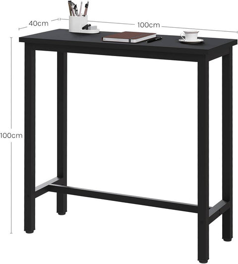 Rootz Bar Table - Dining Table - High Table - Water-Repellent MDF - 100x40x100cm - Black - Stability with Iron Frame for Small Spaces