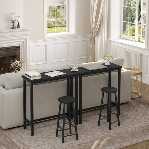 Rootz Bar Table - Dining Table - High Table - Water-Repellent MDF - 100x40x100cm - Black - Stability with Iron Frame for Small Spaces