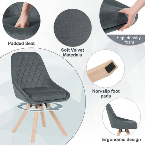 Rootz Velvet Swivel Dining Chair - Rotating Chair - Ergonomic Chair - Luxurious Comfort - Durable Design - Versatile Use - 84cm x 40cm x 41cm