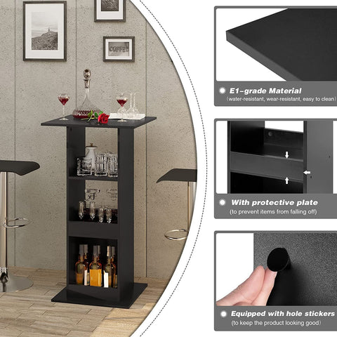 Rootz Bar Table with Shelves - Dining Table - Storage Cabinet - Space-Saving - Solid Wood Material - 60cm x 60cm x 112cm - Light Oak + White