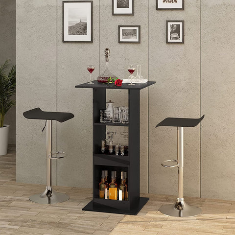 Rootz Bar Table with Shelves - Dining Table - Storage Cabinet - Space-Saving - Solid Wood Material - 60cm x 60cm x 112cm - Light Oak + White