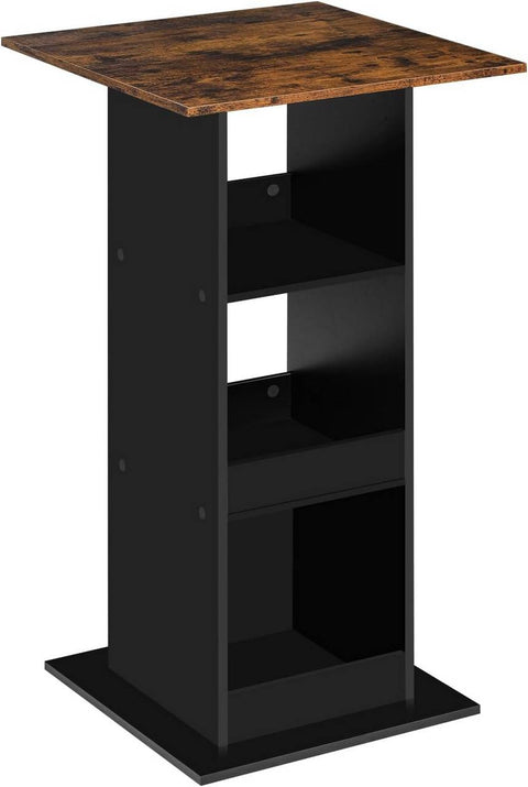 Rootz Bart Table - Bar Table - Dining Table - Space-Saving Design - 112cm Height - Brown, Black - 60cm x 60cm - 3 Storage Shelves