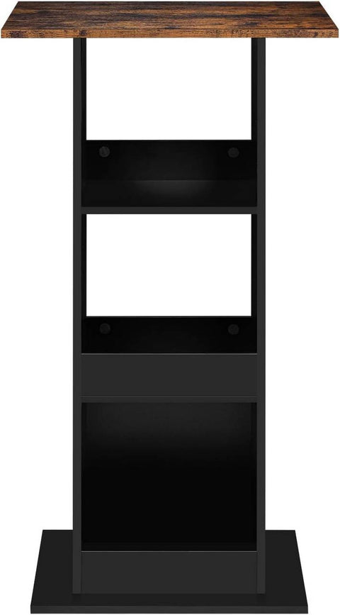 Rootz Bart Table - Bar Table - Dining Table - Space-Saving Design - 112cm Height - Brown, Black - 60cm x 60cm - 3 Storage Shelves