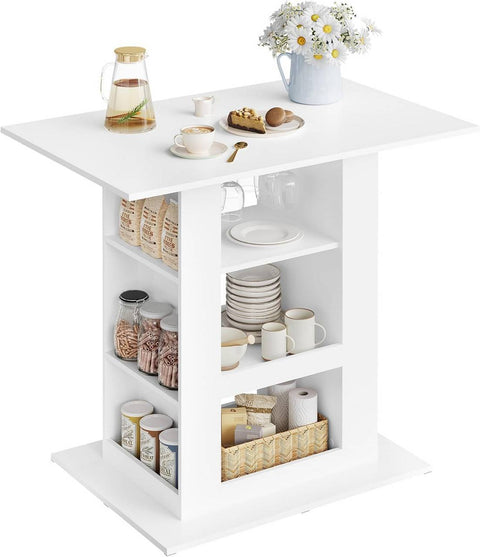Rootz Bart Table with Storage - High Table - Counter Table - Robust & Scratch-Resistant - 105cm x 94cm x 68cm - White