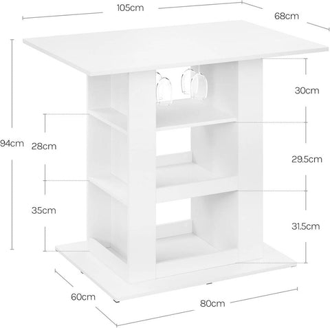 Rootz Bart Table with Storage - High Table - Counter Table - Robust & Scratch-Resistant - 105cm x 94cm x 68cm - White