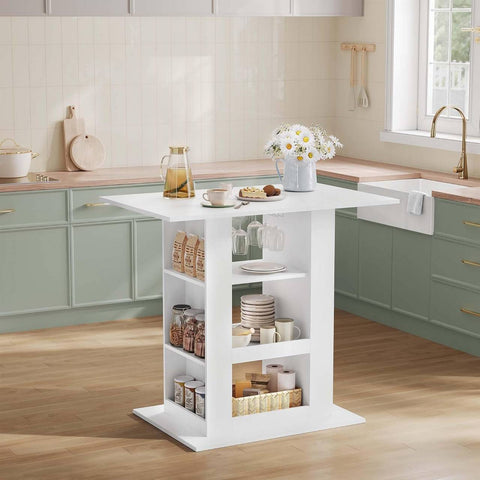 Rootz Bart Table with Storage - High Table - Counter Table - Robust & Scratch-Resistant - 105cm x 94cm x 68cm - White