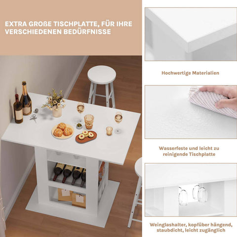 Rootz Bart Table with Storage - High Table - Counter Table - Robust & Scratch-Resistant - 105cm x 94cm x 68cm - White
