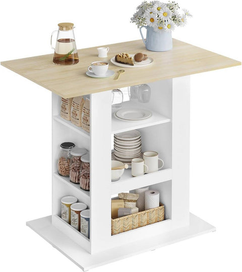 Rootz Bart Table with Storage - Home Bar Table - Multi-Purpose Counter - 2 Glass Holders - 105cm x 94cm x 68cm - Brown, White