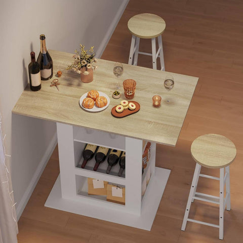 Rootz Bart Table with Storage - Home Bar Table - Multi-Purpose Counter - 2 Glass Holders - 105cm x 94cm x 68cm - Brown, White