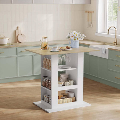 Rootz Bart Table with Storage - Home Bar Table - Multi-Purpose Counter - 2 Glass Holders - 105cm x 94cm x 68cm - Brown, White