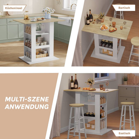 Rootz Bart Table with Storage - Home Bar Table - Multi-Purpose Counter - 2 Glass Holders - 105cm x 94cm x 68cm - Brown, White