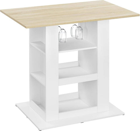Rootz Bart Table with Storage - Home Bar Table - Multi-Purpose Counter - 2 Glass Holders - 105cm x 94cm x 68cm - Brown, White