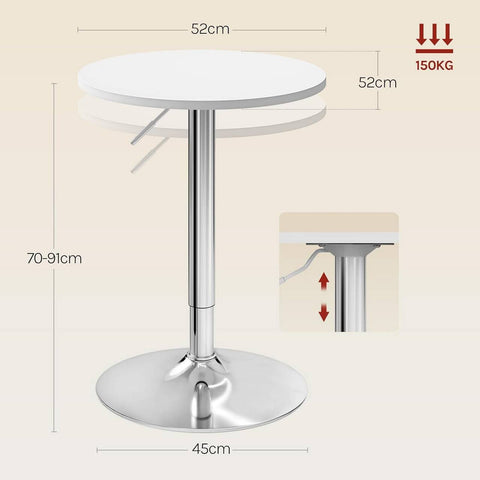 Rootz Adjustable Bar Table - Round Bar Table - Height Adjustable - Scratch & Waterproof - 52cm x 69.5-91.5cm x 45cm