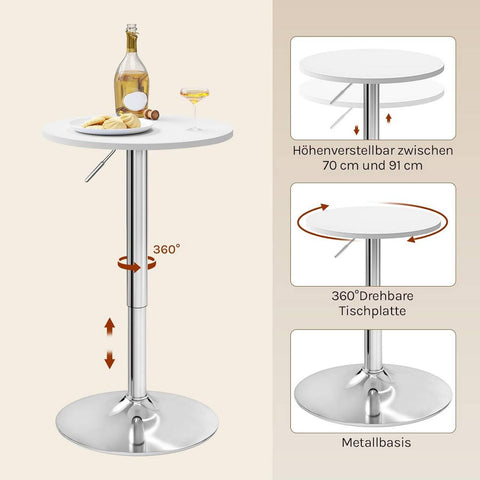 Rootz Adjustable Bar Table - Round Bar Table - Height Adjustable - Scratch & Waterproof - 52cm x 69.5-91.5cm x 45cm