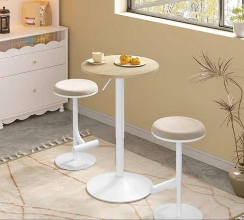 Rootz Height Adjustable Bar Table - Bistro Table - Round Side Table - Scratch & Waterproof MDF - 52cm Table Top x 69.5-91.5cm Height