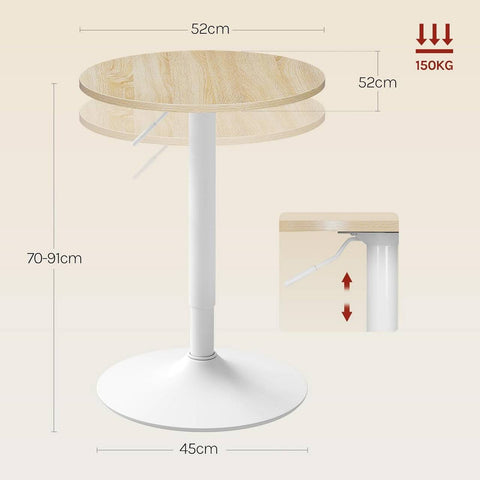 Rootz Height Adjustable Bar Table - Bistro Table - Round Side Table - Scratch & Waterproof MDF - 52cm Table Top x 69.5-91.5cm Height