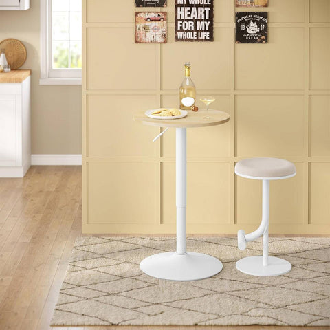 Rootz Height Adjustable Bar Table - Bistro Table - Round Side Table - Scratch & Waterproof MDF - 52cm Table Top x 69.5-91.5cm Height