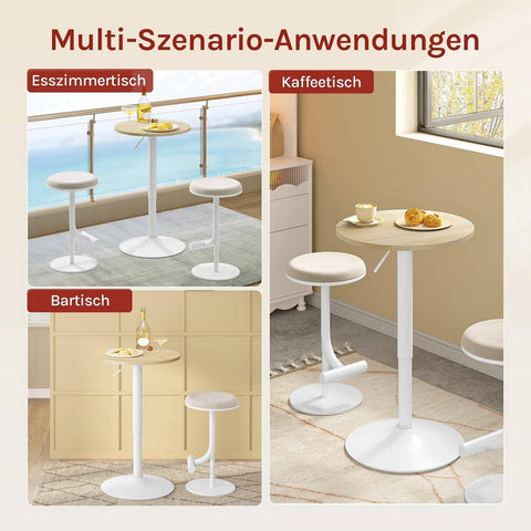 Rootz Height Adjustable Bar Table - Bistro Table - Round Side Table - Scratch & Waterproof MDF - 52cm Table Top x 69.5-91.5cm Height