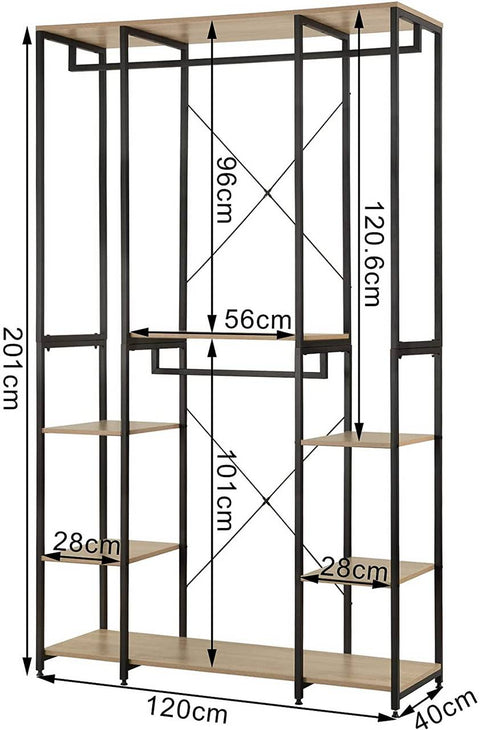 Rootz Multifunctional Clothes Rack - Wardrobe Organizer - Storage Shelf - Spacious Design - Durable & Stable - Easy Assembly - 120cm x 40cm x 201cm