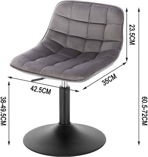 Rootz Velvet Metal Bar Stool - Counter Stool - Adjustable Chair - Comfortable Seating - 360° Swivel - Height Adjustable - 35cm x 42.5cm x 60.5-72cm