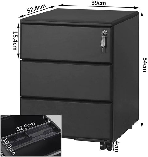 Rootz archiefkast met rolcontainer - mobiele archiefkast - kantooropslagorganisator - voorgemonteerd - veilig sluitsysteem - voldoende opbergruimte - staal - 52,4 cm x 54 cm x 39 cm