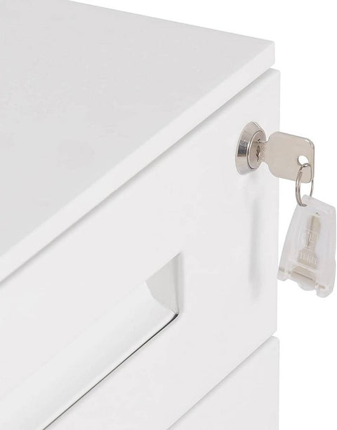 Rootz Roll Container Office Cabinet - Storage Unit - Filing Cabinet - Pre-Assembled - Secure Locking - Enhanced Mobility - Metal, White - 45cm x 60cm x 39cm