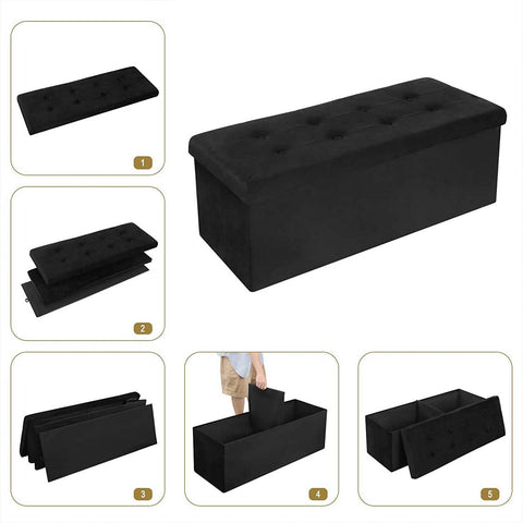 Rootz Velvet Storage Stool - Ottoman, Footrest - Spacious 118L Storage, Foldable Design, Luxurious Velvet Finish - 110cm x 38cm x 37.5cm